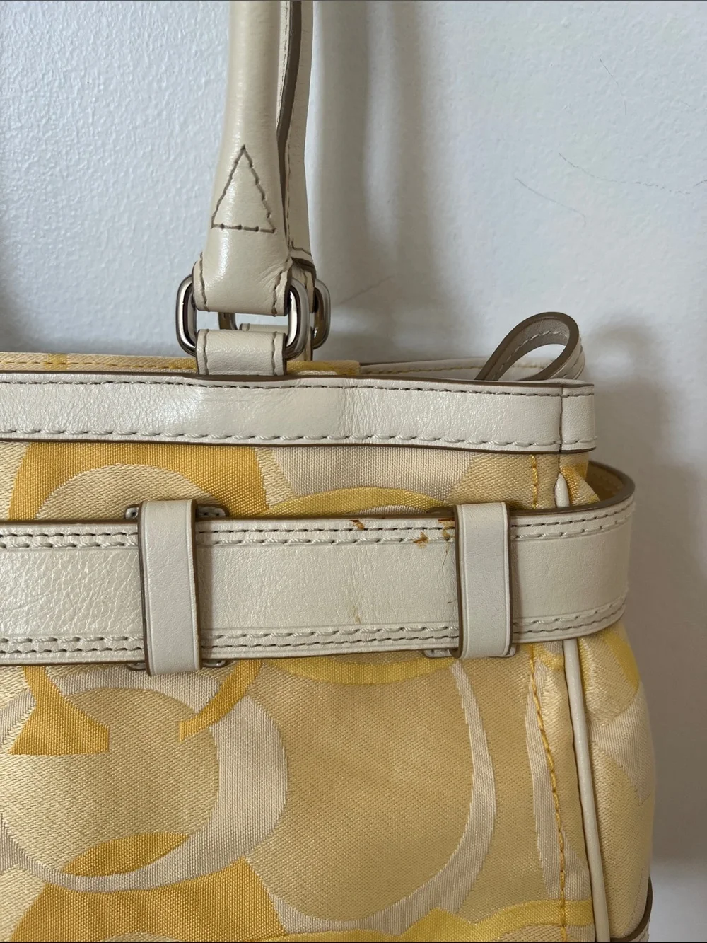 Coach Cream and Yellow Signature Satchel